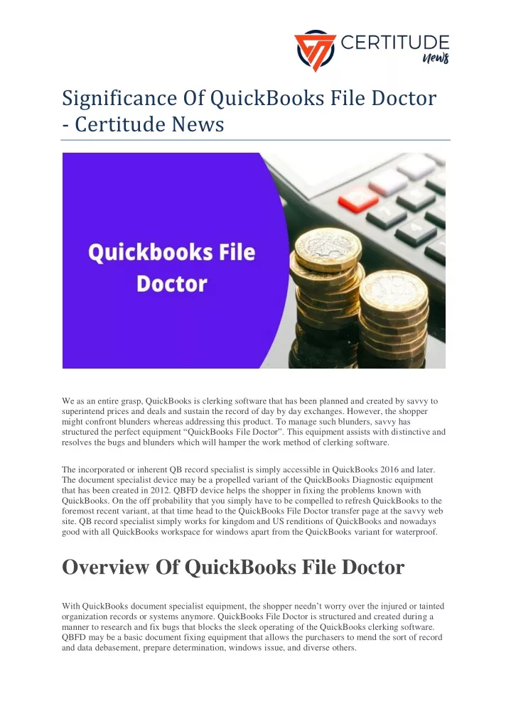 significance of quickbooks file doctor certitude