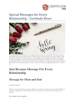 Special Messages for Every Relationship - Certitude News
