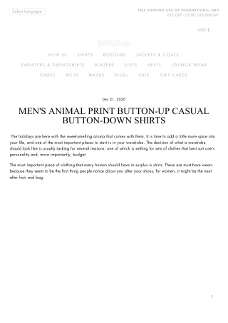 Men's Animal Print Button-Up Casual Button-Down Shirts