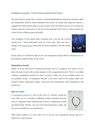 Mangalsutra bracelet – A bond of love combined with fashion