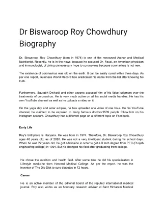 Dr Biswaroop Roy Chowdhury Biography