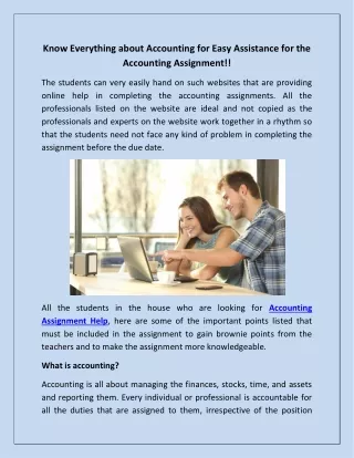 Know Everything about Accounting for Easy Assistance for the Accounting Assignment!!