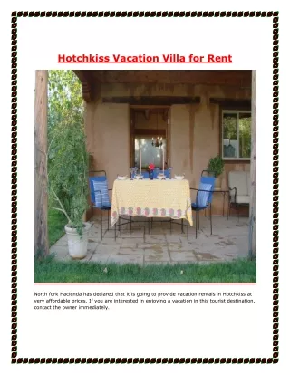 Hotchkiss  Vacation For Villa Rent