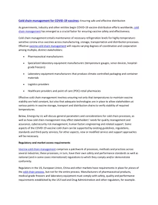 cold chain management for covid 19 vaccines