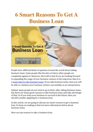 6 Smart Reasons To Get A Business Loan