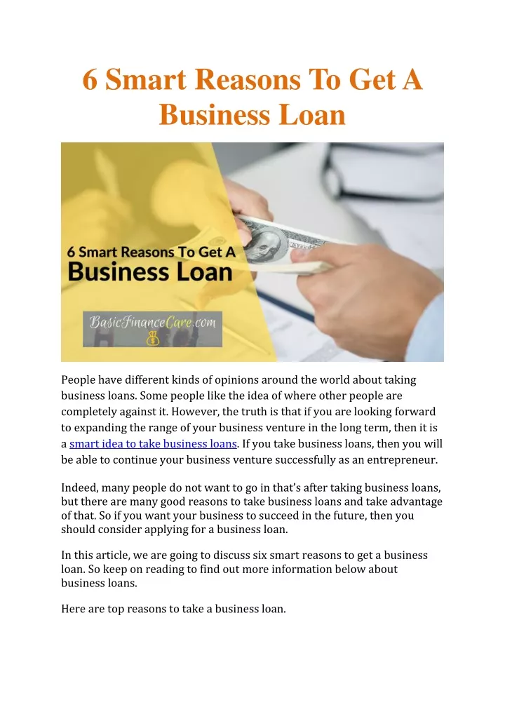 6 smart reasons to get a business loan