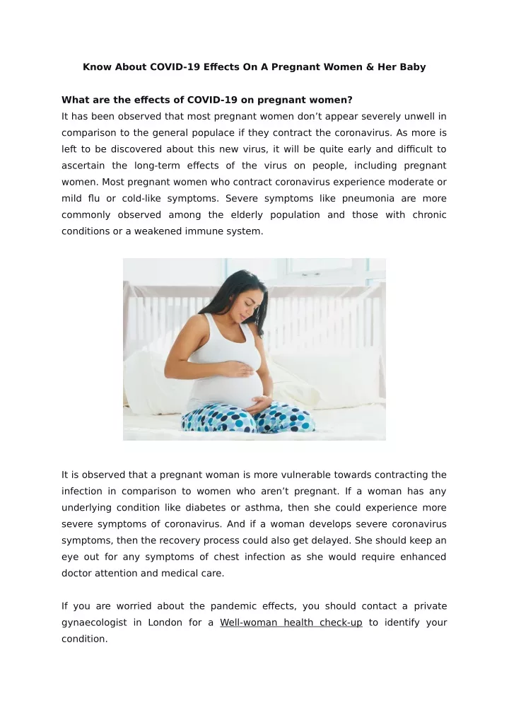 know about covid 19 effects on a pregnant women