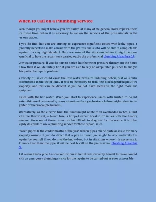 when to call on a plumbing service