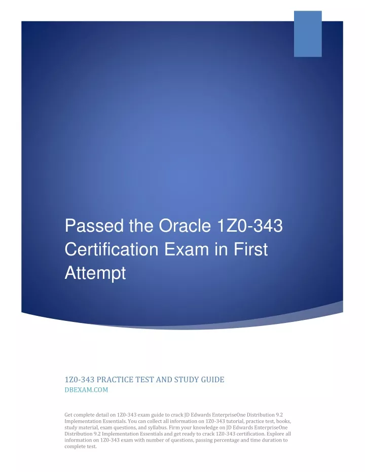passed the oracle 1z0 343 certification exam