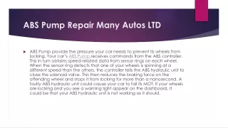 Abs pump repair Many Autos LTD