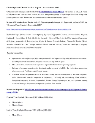 global syntactic foam market report forecasts