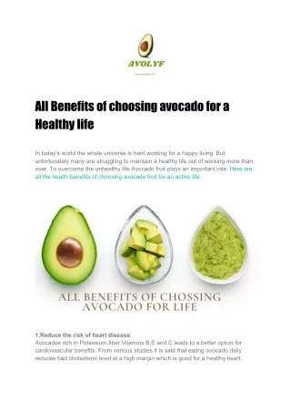 All Benefits of choosing avocado for a Healthy life