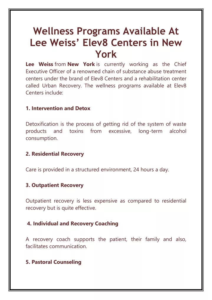 wellness programs available at lee weiss elev8