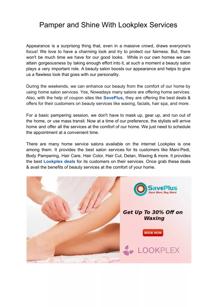 pamper and shine with lookplex services