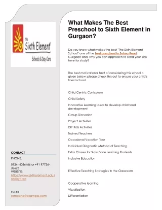 what makes the best preschool to sixth element