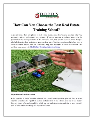 How Can You Choose the Best Real Estate Training School?