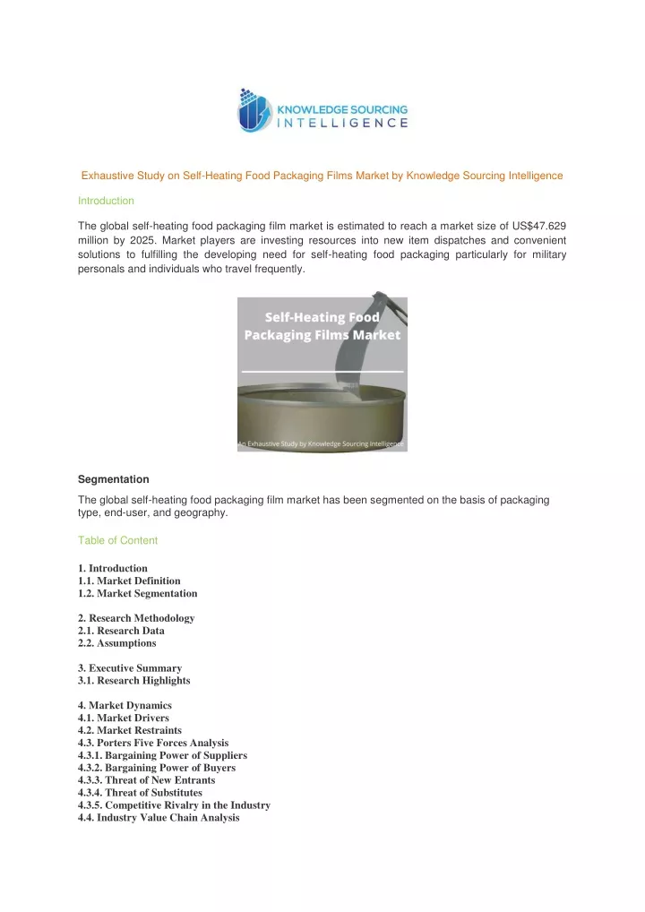 exhaustive study on self heating food packaging