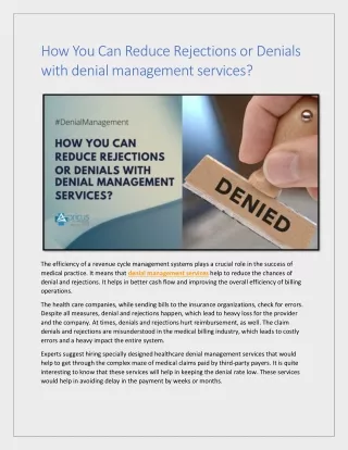 How to reduce rejections or denials with denial management services?
