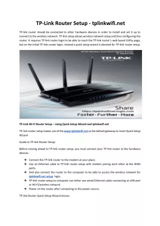 tp link router setup tplinkwifi net