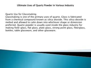 Ultimate Uses of Quartz Powder in Various Industry