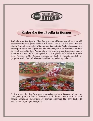 Order the Best Paella In Boston