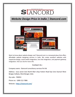 website design price in india stancord com