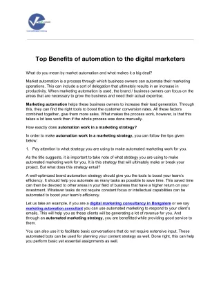 Top Benefits of Automation to the Digital Marketers in 2021
