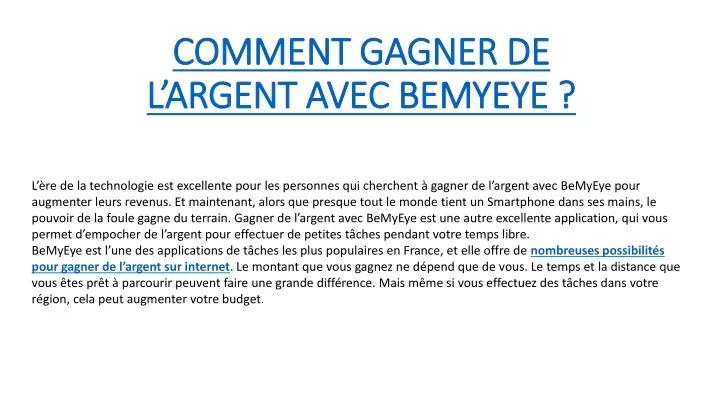 comment gagner de l argent avec bemyeye