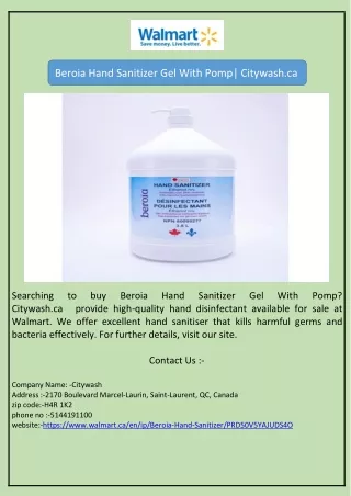 Beroia Hand Sanitizer Gel With Pomp| Citywash.ca 