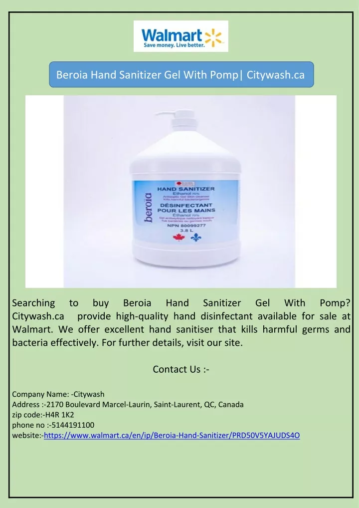 beroia hand sanitizer gel with pomp citywash ca