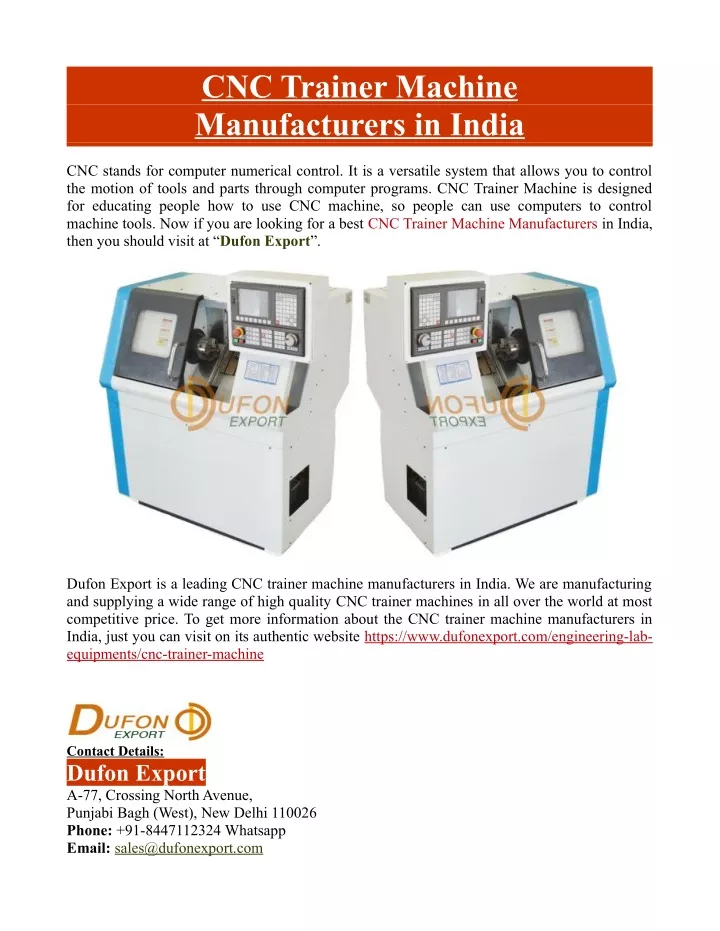 cnc trainer machine manufacturers in india