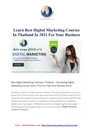 Learn Best Digital Marketing Courses in Thailand in 2021 for Your Business