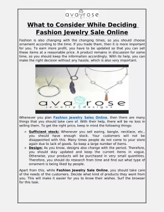 What to Consider While Deciding Fashion Jewelry Sale Online