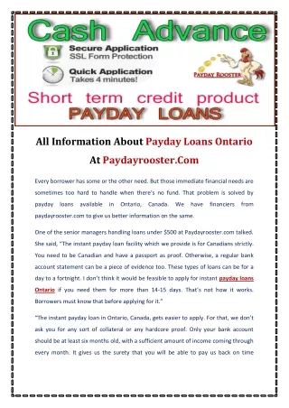 All Information About Payday Loans Ontario At Paydayrooster.Com