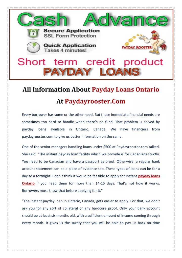 all information about payday loans ontario