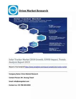 Solar Tracker Market 2018 Growth, COVID Impact, Trends Analysis Report 2023
