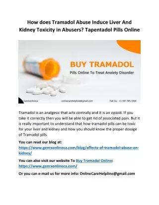 How does Tramadol abuse induce liver and kidney toxicity in abusers?