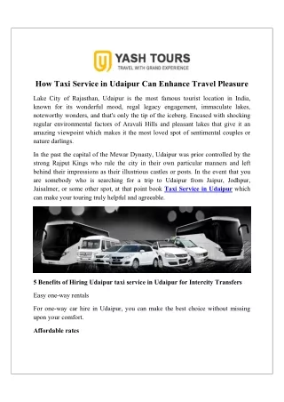how taxi service in udaipur can enhance travel