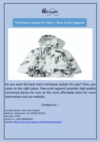 Techware Jacket For Man | Raw Sushi Apparel