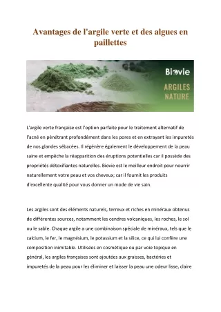 Avantages de l'argile verte et des algues en paillettes