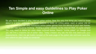 Ten Simple and easy Guidelines to Play Poker Online
