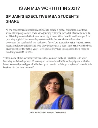 IS AN MBA WORTH IT IN 2021? SP JAIN’S EXECUTIVE MBA STUDENTS SHARE