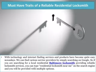 Must Have Traits of a Reliable Residential Locksmith