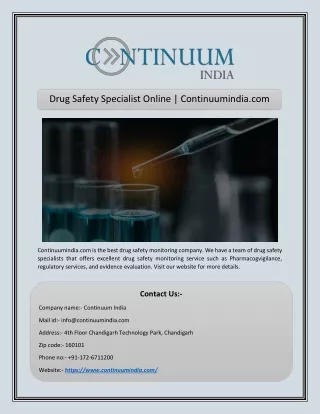 drug safety specialist online continuumindia com