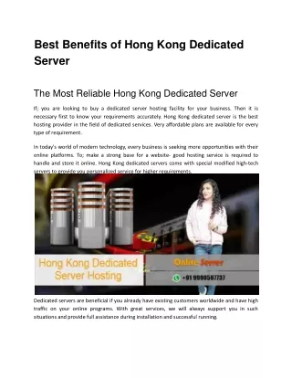 best benefits of hong kong dedicated server