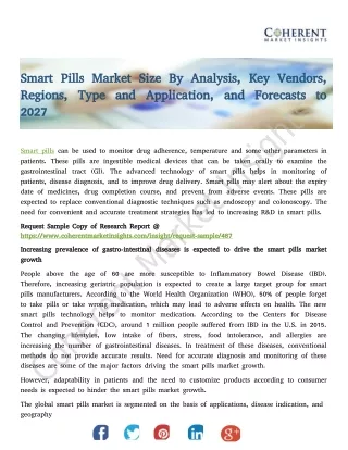 Smart Pills Market Size By Analysis, Key Vendors, Regions, Type and Application, and Forecasts to 2027
