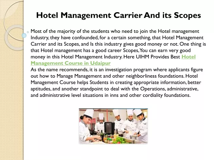 hotel management carrier and its scopes