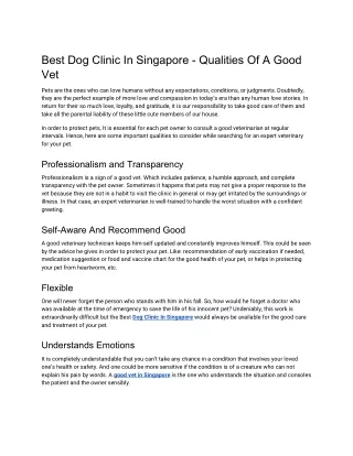 Best Dog Clinic In Singapore - Qualities Of A Good Vet