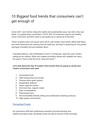 10 biggest food trends that consumers