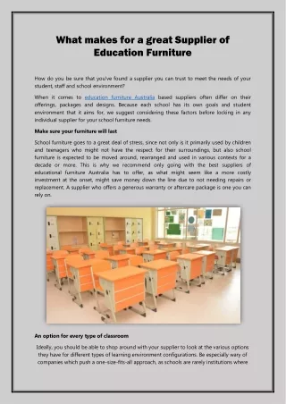 What makes for a great Supplier of Education Furniture